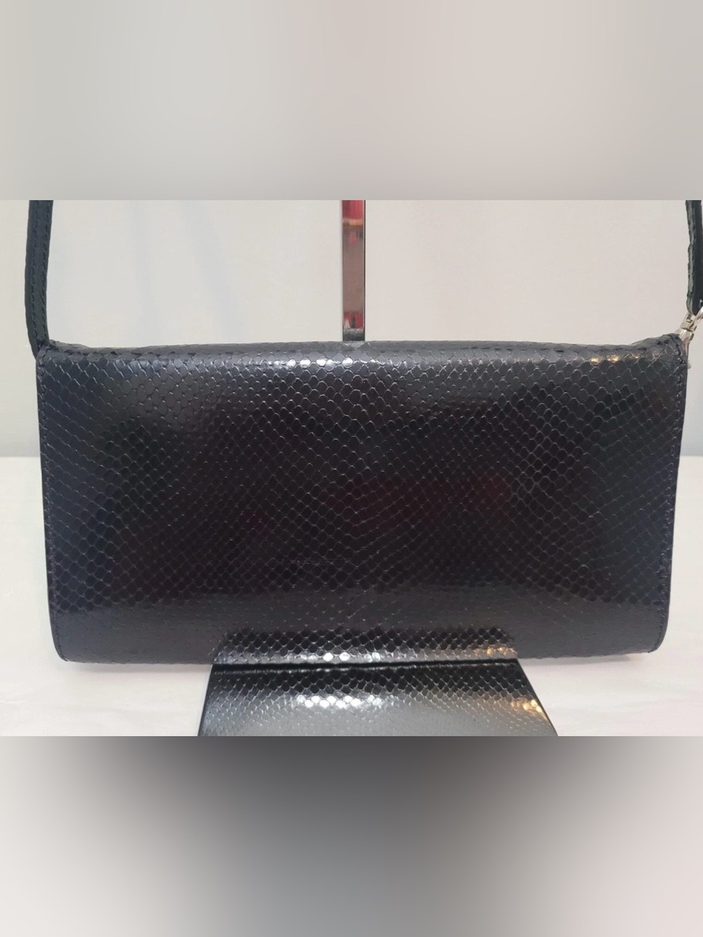 Doncaster Italy Black Leather Crossbody Bag Convertible Croc Embossed Vintage - Picture 5 of 16